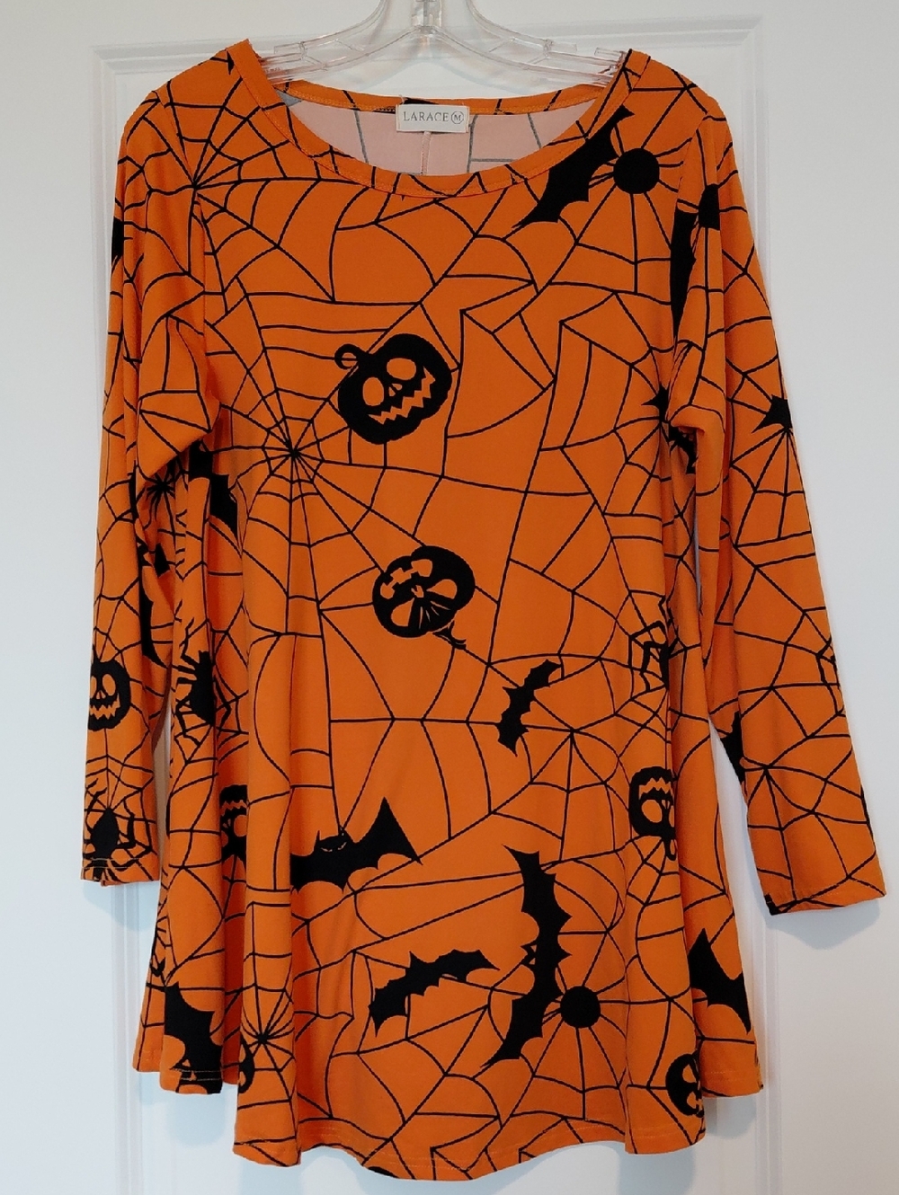 Black & Orange Tunic with Pumpkin Bat Spiderweb Graphic Pattern